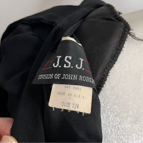 Vintage 80s Little Black Dress Statement Sleeves Open Back Knee Length Size 7/8 - Picture 8 of 11